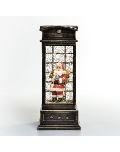 Фонарь рождественский Дед Мороз в будке телефонной 20 см коричневый Нинбо
