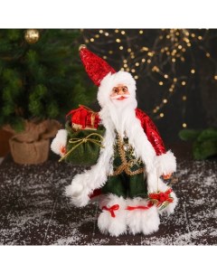 Новогодняя фигурка Дед Мороз в блестящем костюмчике с мешком и колокольчиками 7856745 1шт Nobrand