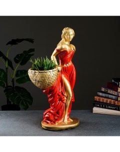Фигура с кашпо Девушка с корзиной бронза красный 1л 30х64х32см Хорошие сувениры