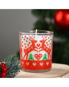 Свеча в стакане новогодняя Скандинавские узоры Олени 7 8х7 см 27 ч 265 г Омский свечной