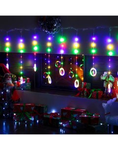Новогодняя светодиодная гирлянда штора Рождественские фигурки GH0021 3м цветная Baziator