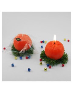 Новогодняя свеча Новогодний мандарин диам 60 мм выс 60 мм Цв Оранжевый Зеленый Sima-land