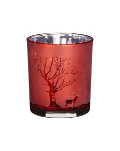 Подсвечник БАГРЯНЫЙ ЛЕС под чайную свечу стеклянный красный 10 см Edelman