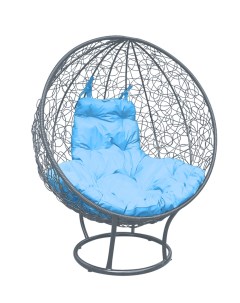 Кресло серое Круг на подставке ротанг 11080303 голубая подушка M-group