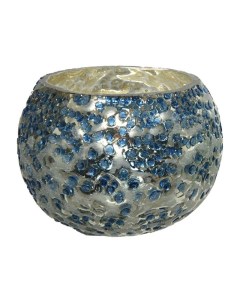 Стеклянный подсвечник МОРОЗНАЯ РОСА под чайную свечу синий бархат 8х6 см Kaemingk