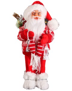 Новогодняя фигурка Дед Мороз в полосатом шарфе с фонариком Р00012810 1шт Зимнее волшебство