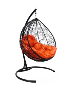 Подвесное кресло черный Капля ротанг 11020407 оранжевая подушка M-group