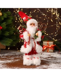 Новогодняя фигурка Дед Мороз в красной шубке колпачке и с подарками 6938352 15x16x30 см Nobrand