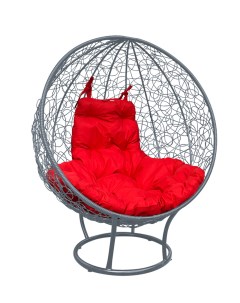 Кресло серое Круг на подставке ротанг 11080306 красная подушка M-group