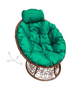 Кресло коричневое Папасан пружинка мини ротанг 12090204 зелёная подушка M-group