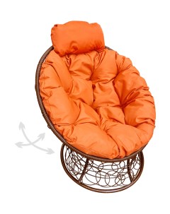 Кресло коричневое Папасан пружинка мини ротанг 12090207 оранжевая подушка M-group