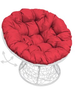 Кресло белое Папасан пружинка ротанг 12050106 красная подушка M-group
