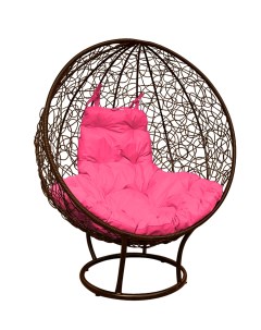 Кресло садовое Круг коричневое на подставке ротанг 11080208 розовая подушка M-group