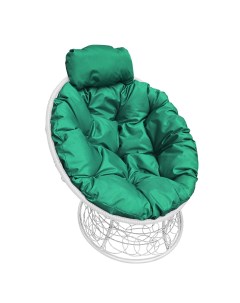 Кресло белое Папасан мини ротанг 12070104 зелёная подушка M-group