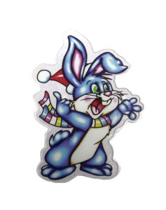 Новогодняя наклейка синий кролик в разноцветном шарфе 15314 1шт Merry christmas