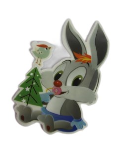 Новогодняя наклейка 15078 Кролик с ёлочкой и снегирём 1шт Merry christmas