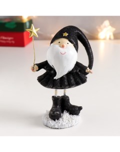 Сувенир полистоун Дед Мороз в чёрном кафтане с звездой длинные ножки 11 5х6 5х4 5 см Nobrand