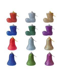Набор елочных игрушек Сапожок колокольчик 6 см разноцветный 6 шт B&h