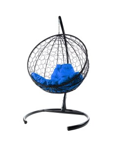 Подвесное кресло черный Круглый ротанг 11050410 синяя подушка M-group