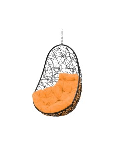 Подвесное кресло черный Овал ротанг без стойки 11370407 оранжевая подушка M-group
