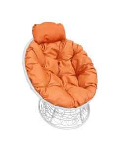 Кресло белое Папасан мини ротанг 12070107 оранжевая подушка M-group