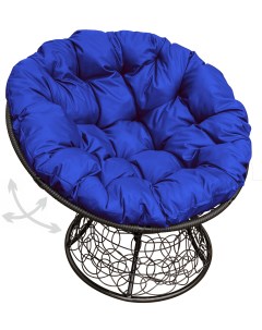 Кресло чёрное Папасан пружинка ротанг 12050410 синяя подушка M-group