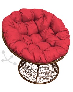 Кресло коричневое Папасан пружинка ротанг 12050206 красная подушка M-group