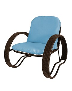 Кресло садовое ФАСОЛЬ с ротангом 12370203 коричневый голубая подушка M-group