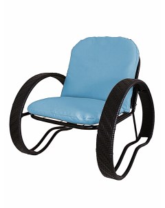 Кресло садовое ФАСОЛЬ с ротангом 12370403 черный голубая подушка M-group