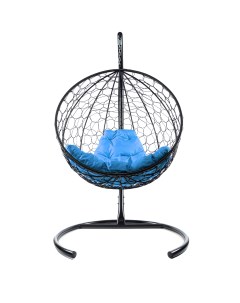Подвесное кресло черный Круглый ротанг 11050403 голубая подушка M-group