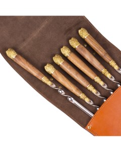 Набор шампуров из 6 шт в чехле из натуральной кожи Сова Подарки от михалыча