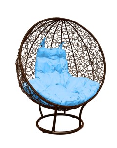 Кресло садовое Круг коричневое на подставке ротанг 11080203 голубая подушка M-group