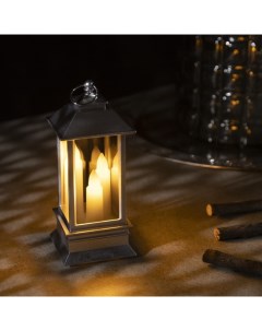 Новогодний светильник Серебристый фонарь со свечками 4843969 белый теплый Luazon lighting