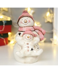 Новогодний светильник Снеговик со снеговичком в колпаках белый теплый Luazon lighting