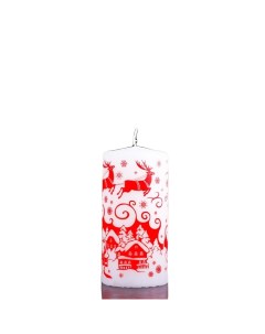 Свеча цилиндр новогодняя Новогодние узоры 1 12 5х6 см 35 ч 275 г белая с красным Омский свечной