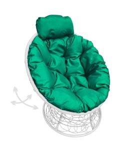 Кресло белое Папасан пружинка мини ротанг 12090104 зелёная подушка M-group