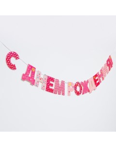 Гирлянда растяжка С днем рождения Принцессы К00000002 250 см розовый Страна карнавалия