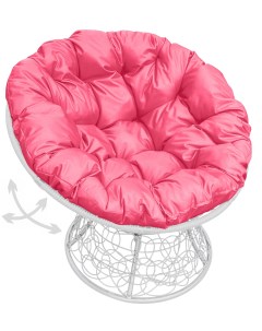 Кресло белое Папасан пружинка ротанг 12050108 розовая подушка M-group