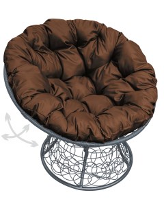 Кресло серое Папасан пружинка ротанг 12050305 коричневая подушка M-group