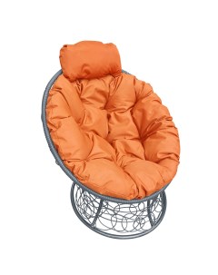 Кресло садовое Папасан мини серое ротанг 12070307 оранжевая подушка M-group