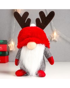 Новогодняя фигурка Дед Мороз в красной шапке с рожками 7575270 13x11x20 см Nobrand