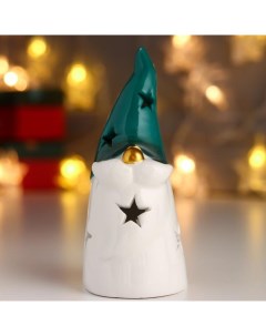 Новогодний светильник Дедушка мороз зеленый колпак золотой нос звезды 6494468 белый теплый Nobrand