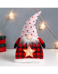 Новогодняя фигурка Дед Мороз в клетчатом кафтане колпак в горох звездочка 24x6x41 см Nobrand