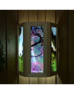 Абажур деревянный Рисунок 1 со вставками из стекла с УФ печатью малый 33х29х12см Nobrand