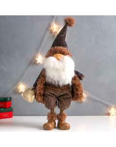 Новогодняя фигурка Дед Мороз в коричневой шубке с мешком подарков 7669174 27x14x62 см Nobrand