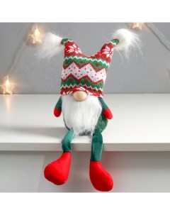 Новогодняя фигурка Дед Мороз в шапке с зелеными узорами с бомбошками 7575275 13x10x41 см Nobrand