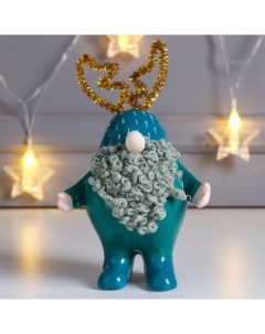 Сувенир керамика Дед Мороз кудрявая борода колпак с рожками зелёный 14 8х6 8х9 6 см Nobrand