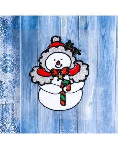 Наклейка на стекло Снеговик в шапочке 12 5х15 5 см Зимнее волшебство