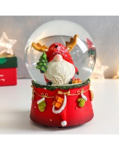 Сувенир полистоун водяной шар музыка Дед Морозик с оленьими рожками 11 5х11 5х14 см Nobrand
