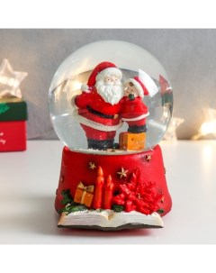 Сувенир полистоун водяной шар музыка Дед Мороз с малышом 11 5х11 5х14 см Nobrand